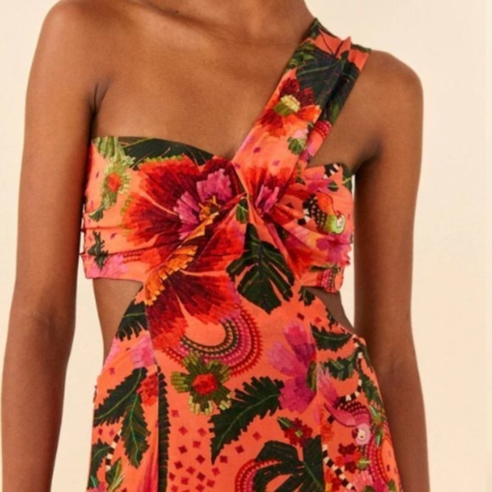 Farm Rio Orange Blooming Garden Maxi Dress Tropical Resort Vacation | Size XL - Picture 3 of 6